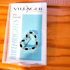 Liz Claibirne Villager Green and Silver Bling Brooches May Emerald NIB